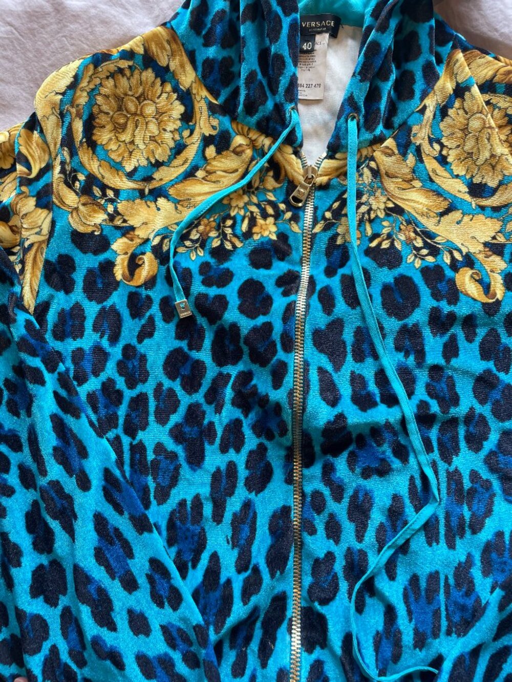 Vintage Versace Velour Baroque Leopard Hoodie Jacket (Size 40 / M) - Picture 5 of 5